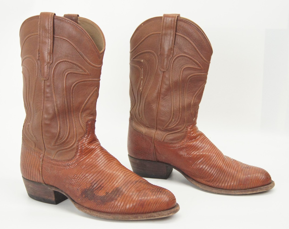 TECOVAS Nolan Brown Lizard Boots 10.5 EE Mens Leather Western Pull On 1006